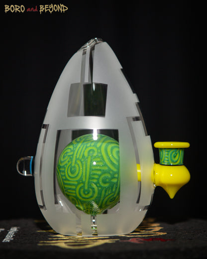9 - Green and Yellow Sandblasted Crop Circle Egg