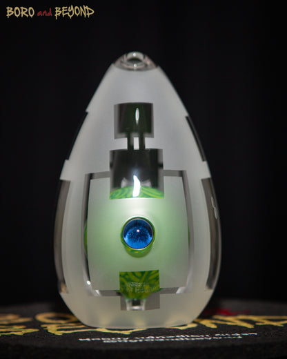 9 - Green and Yellow Sandblasted Crop Circle Egg