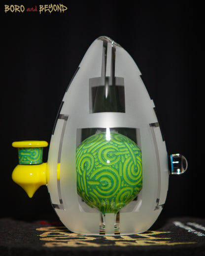 9 - Green and Yellow Sandblasted Crop Circle Egg