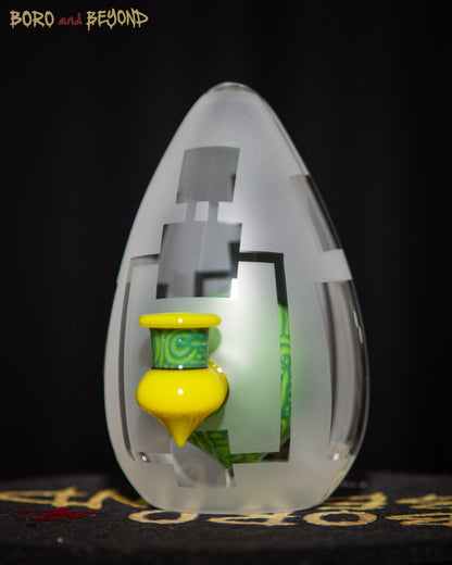 9 - Green and Yellow Sandblasted Crop Circle Egg