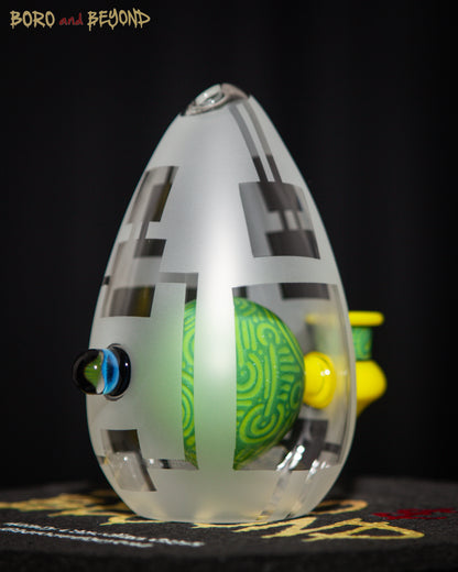 9 - Green and Yellow Sandblasted Crop Circle Egg