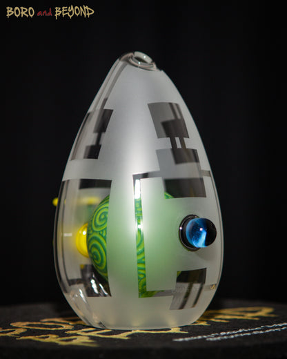 9 - Green and Yellow Sandblasted Crop Circle Egg