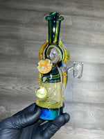 Fumed Disk Flask w/ NS Yellow Horns